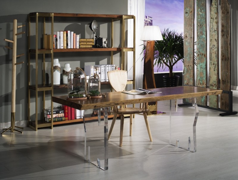 モダンなスタイルのシンプルなデザインアクリルカラーウェンジ木製オフィスの机のガラスのために脚オフィス-木製テーブル問屋・仕入れ・卸・卸売り