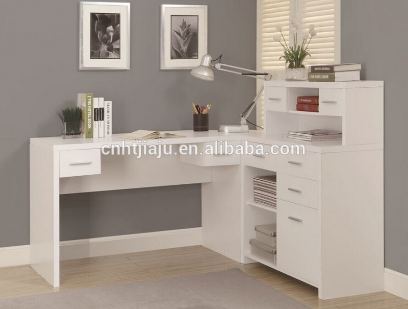 暖かい白仕上げl- 形状ホームオフィスのデスク-木製テーブル問屋・仕入れ・卸・卸売り