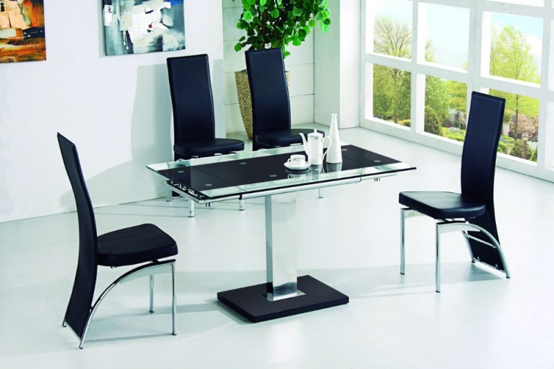 拡張可能な強化ガラステーブルダイニングルームセット自由にマッチした革椅子-ダイニングルームセット問屋・仕入れ・卸・卸売り