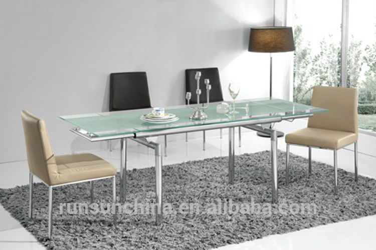 ファッショナブルかつシンプルな/テーブルコンサーティーナ/強化ガラスのテーブル/金属ベースガラストップダイニングテーブル( st- 027)-ダイニングルームセット問屋・仕入れ・卸・卸売り