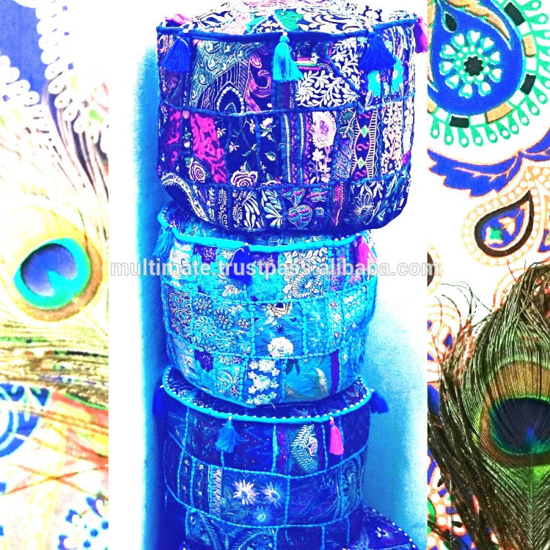 インドのビンテージなよなよした男のパッチワークフットスツールオットマンベンチpouffe民族手作りの刺繍-その他アンティーク家具問屋・仕入れ・卸・卸売り