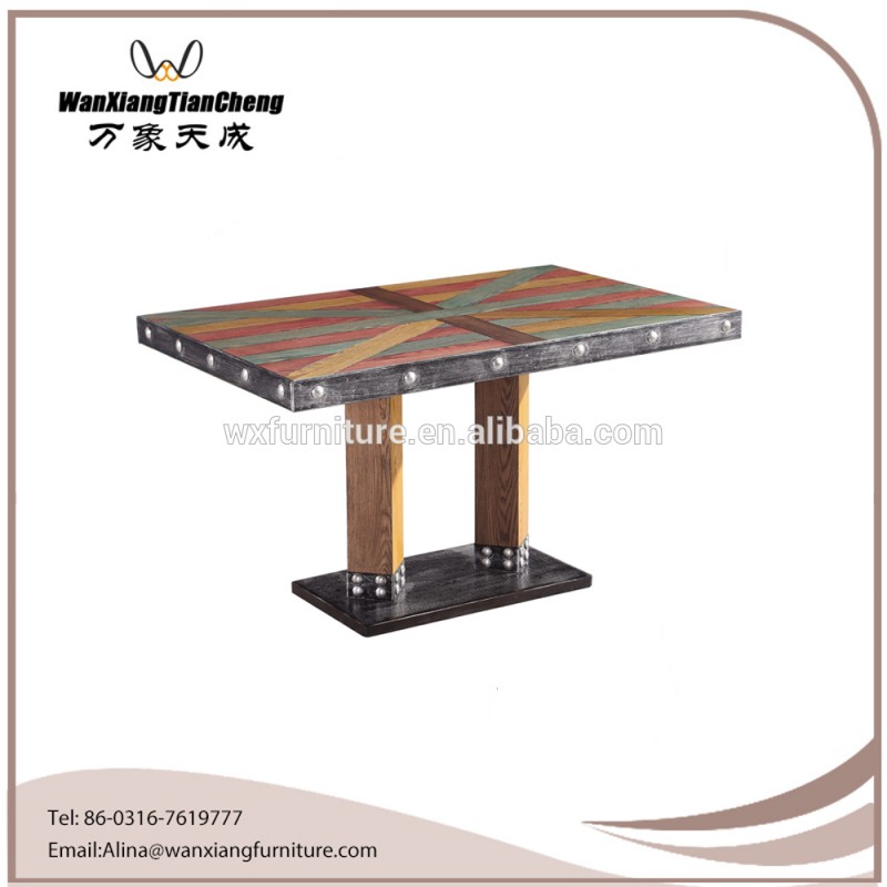 ヴィンテージ木材テーブル/現代金属脚用ダイニングテーブル-食卓問屋・仕入れ・卸・卸売り