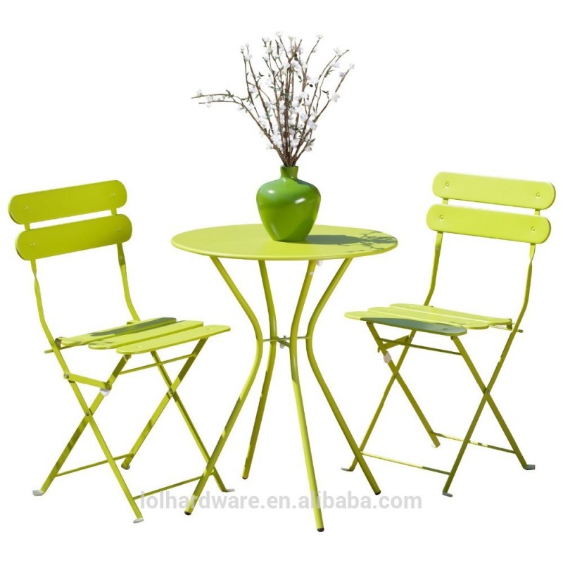 3ピースビストロセットフォールディングパティオのテーブルと椅子、 緑-金属製椅子問屋・仕入れ・卸・卸売り
