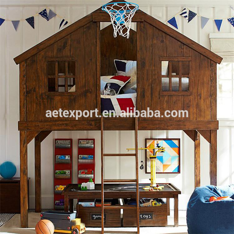 アメリカンカントリースタイル創造的な子供たち家具の木の家の形の環境にやさしい無垢材のための二段ベッドカスタマイズされた-子供用テーブル問屋・仕入れ・卸・卸売り