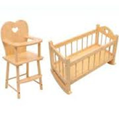 子どもの人形木製の揺りかごベッドのベッド・高い椅子のロールプレイの家具のおもちゃセット-子供用椅子問屋・仕入れ・卸・卸売り