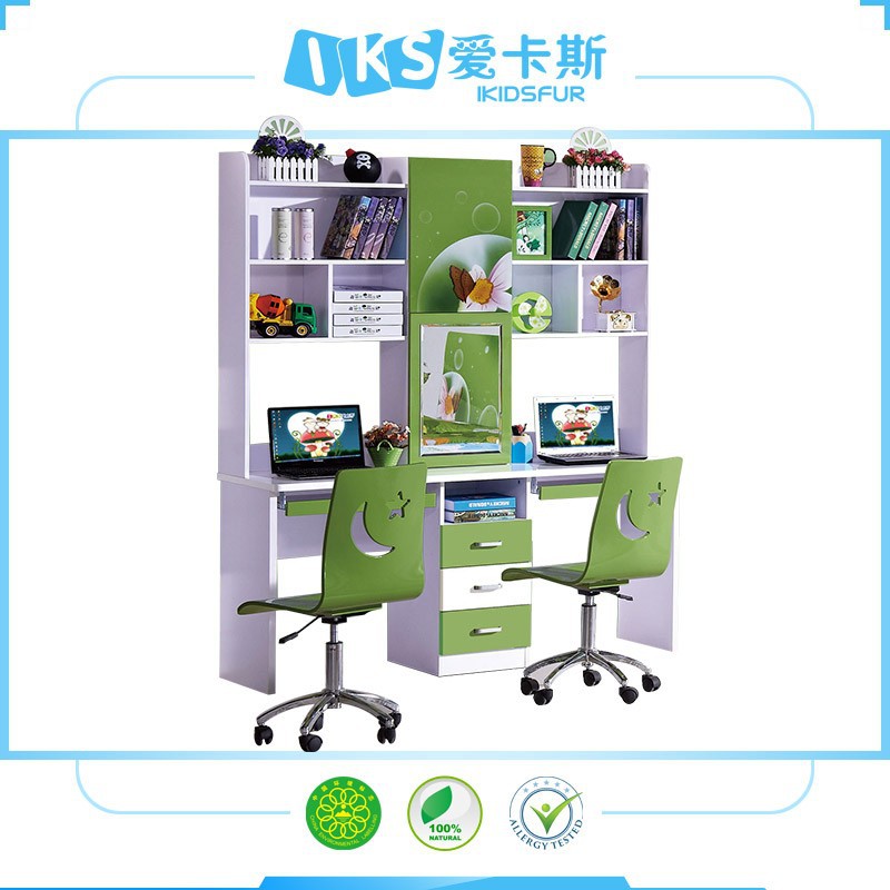 緑の色8353#二人の子供のためのダブルコンピュータ机-子供用テーブル問屋・仕入れ・卸・卸売り