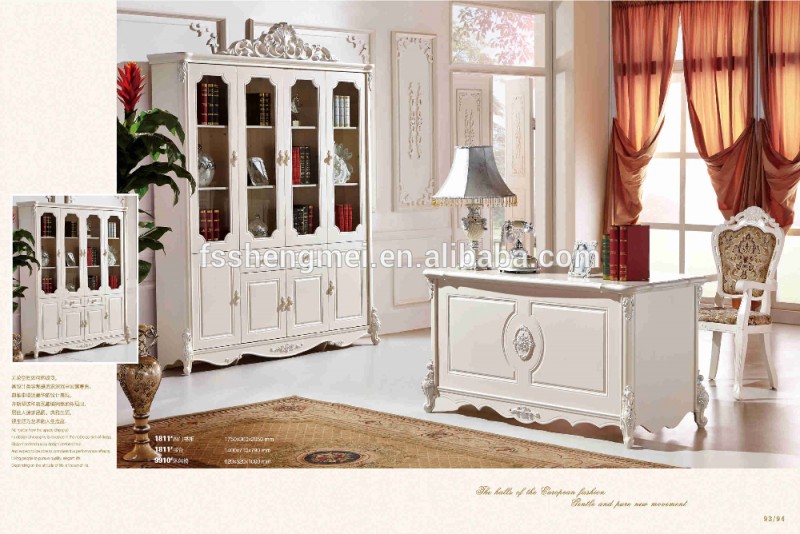 クラシックなデザインライティングルームの家具白い色4ドアの本棚ライティングデスク-その他折り畳み式家具問屋・仕入れ・卸・卸売り