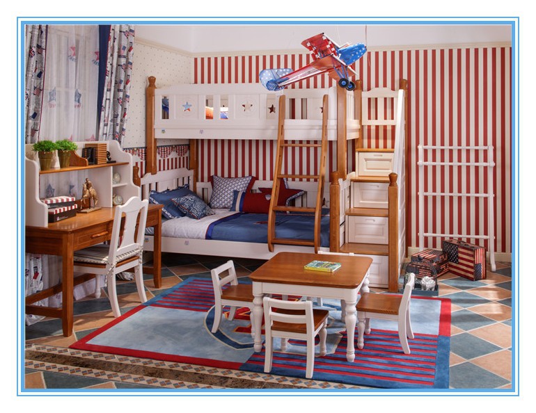 木製の子供の二段ベッド机付き二段ベッドとロフト-子供用家具セット問屋・仕入れ・卸・卸売り