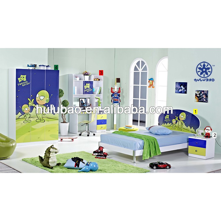 十代の子供のベッドの子供の寝室の家具セット、 ベッドサイドテーブル、 3ドアワードローブ、 ウォールシェルフとコンピュータの机-子供用家具セット問屋・仕入れ・卸・卸売り