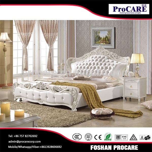王室スタイルフランス高級白革のベッドとベッドルームセット白色固体木製家具-寝室用セット問屋・仕入れ・卸・卸売り