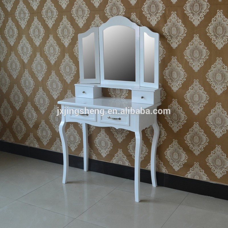 木古典的な白設計のドレッシングテーブルと鏡付きドレッサー-ドレッサー問屋・仕入れ・卸・卸売り