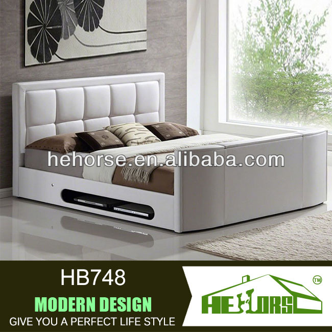 現代の寝室の家具ソフトバッグフェイクレザーベッドでテレビリフトでフットボードHB748 #-ベッド問屋・仕入れ・卸・卸売り