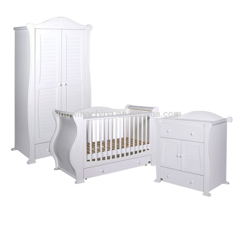 3ピース子供白い寝室の家具セット(ベビーベッド/胸の引き出し/ワードローブ)-問屋・仕入れ・卸・卸売り