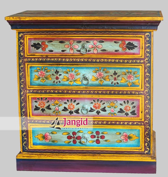 インドのフレンチスタイルの絵画ナイトスタンドマンゴー木製の寝室の家具-サイドテーブル問屋・仕入れ・卸・卸売り