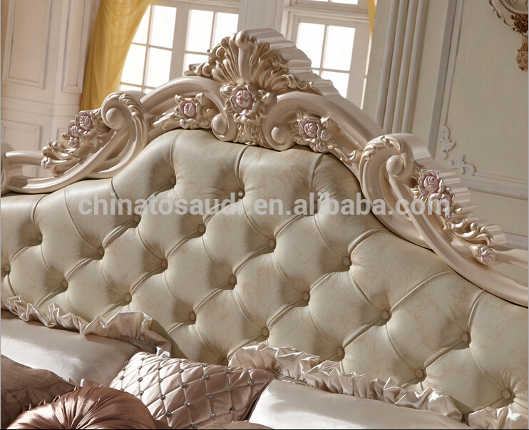 モダンで豪華なロイヤルフレンチスタイルクリーム白い大理石の王のクイーンサイズベッドの寝室の家具-寝室用セット問屋・仕入れ・卸・卸売り