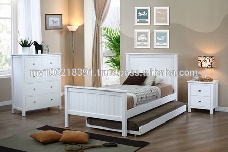 子供の寝室の家具、 白( シングルベッド、 の引き出しの胸、 ベッドサイドテーブル)-ベッド問屋・仕入れ・卸・卸売り