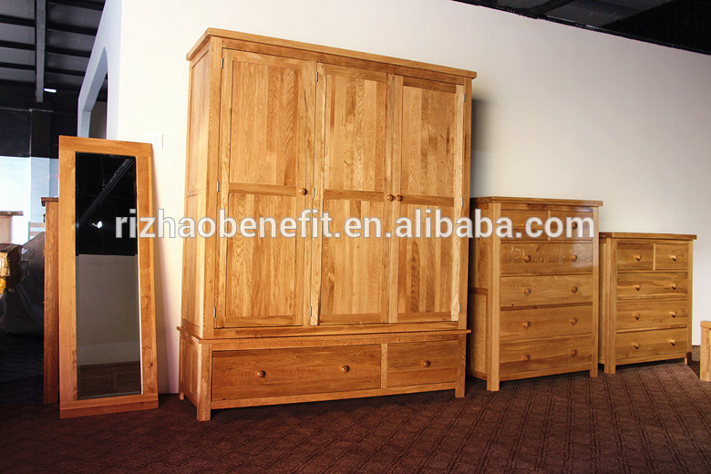ソリッドオーク材3ドアと3引き出しフラットパック木製ワードローブとして使用寝室の家具-ワードローブ問屋・仕入れ・卸・卸売り