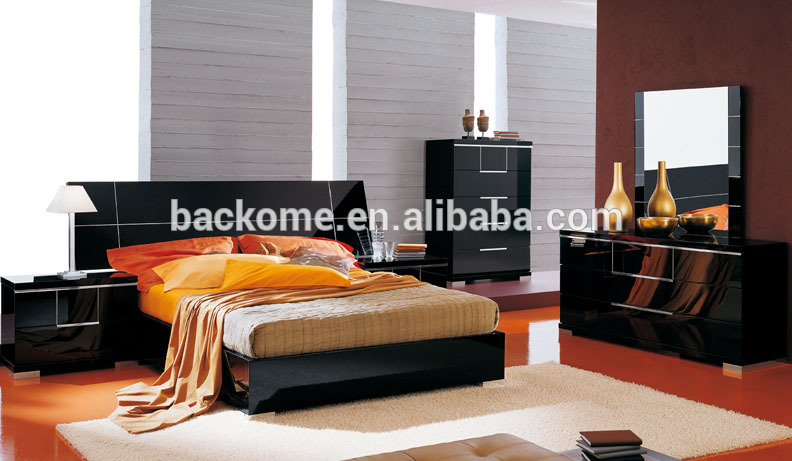 モダンなデザインのベッドルーム黒い光沢の家具-ベッド問屋・仕入れ・卸・卸売り
