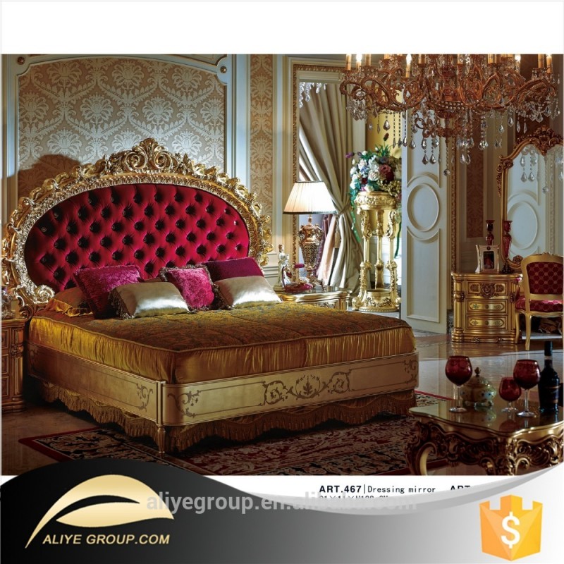 ART467の高級王室フレンチバロックロココスタイル王クイーンサイズ赤いベッド家具-寝室用セット問屋・仕入れ・卸・卸売り
