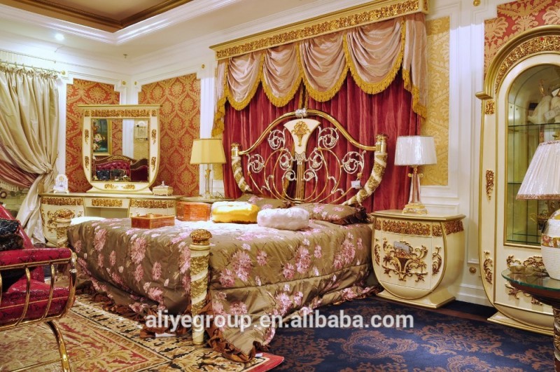 高級ベッドルーム家具王室イタリアデザイン24 kゴールドメッキ寝室セットクラシック木製とブロンズ寝室の家具-寝室用セット問屋・仕入れ・卸・卸売り