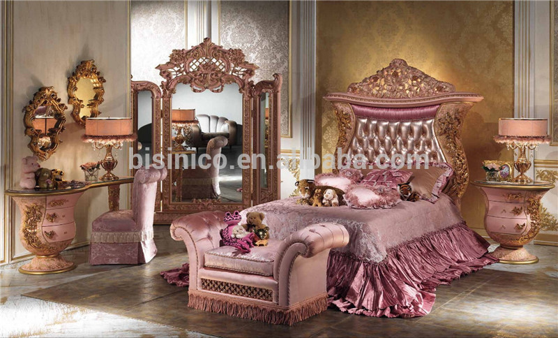 イタリアの豪華なデザインの子供の寝室の家具セット、 エレガントなピンク王女の寝室セット、 ・最新の華やかなデザインの木製真鍮のベッド-寝室用セット問屋・仕入れ・卸・卸売り
