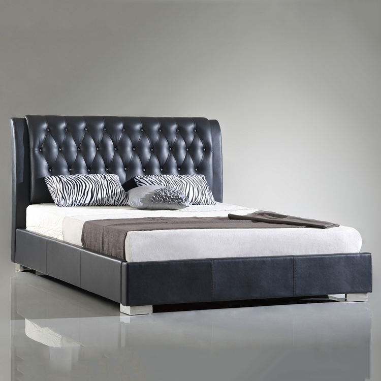 ハイバックホテル王サイズのベッドの牛の革のベッド黒新しい設計された良質のモダンな設計されたカップルのベッド-ベッド問屋・仕入れ・卸・卸売り