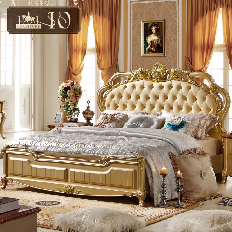 0123 #エレガントスタイルバロックアンティークフレンチ王女優れた品質寝室の家具革ベッド-ベッド問屋・仕入れ・卸・卸売り