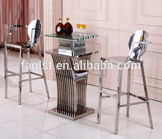 ガラストップバーテーブルと椅子使用-金属製テーブル問屋・仕入れ・卸・卸売り