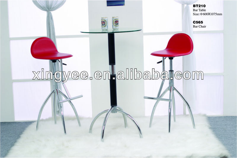 現代屋内スタンドアップバーテーブル家具セットクロームスチールフレーム強化ガラス高テーブル小さなラウンドバーテーブル-ガラス製のテーブル問屋・仕入れ・卸・卸売り