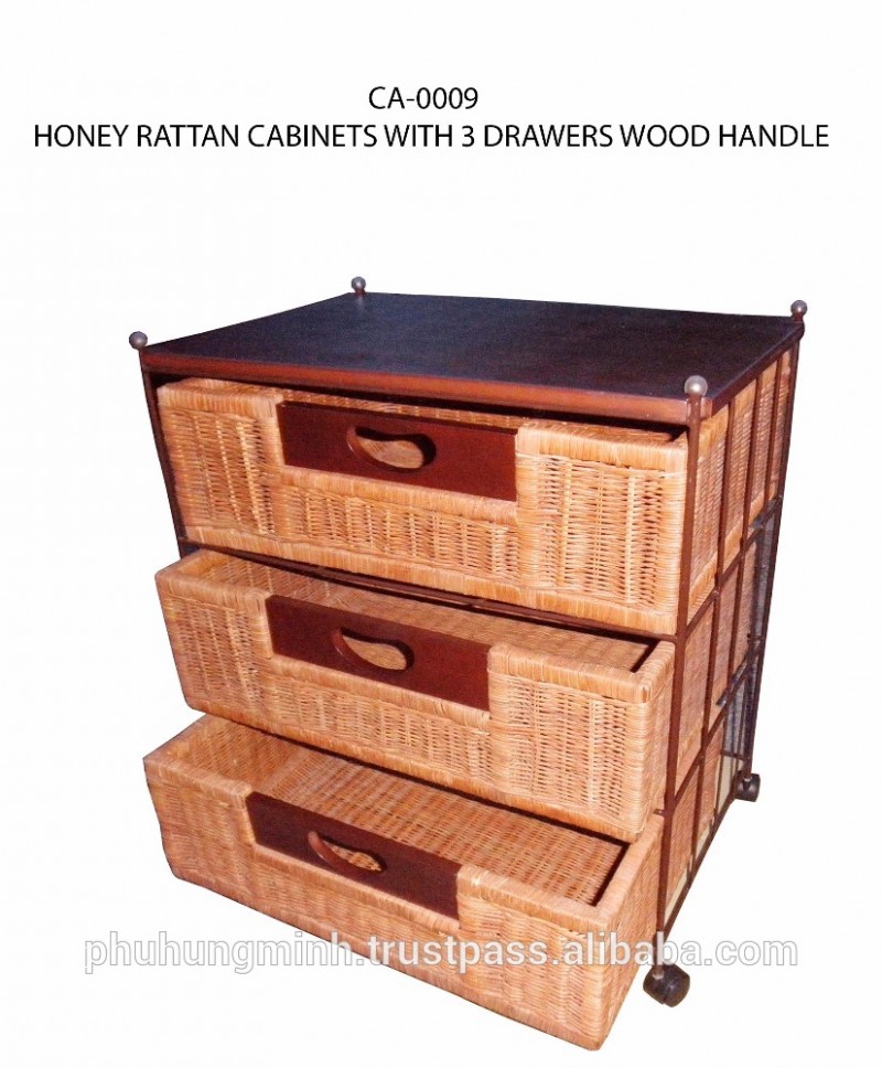 蜂蜜籐キャビネットで3引き出しハンドル木材-リビング用キャビネット問屋・仕入れ・卸・卸売り