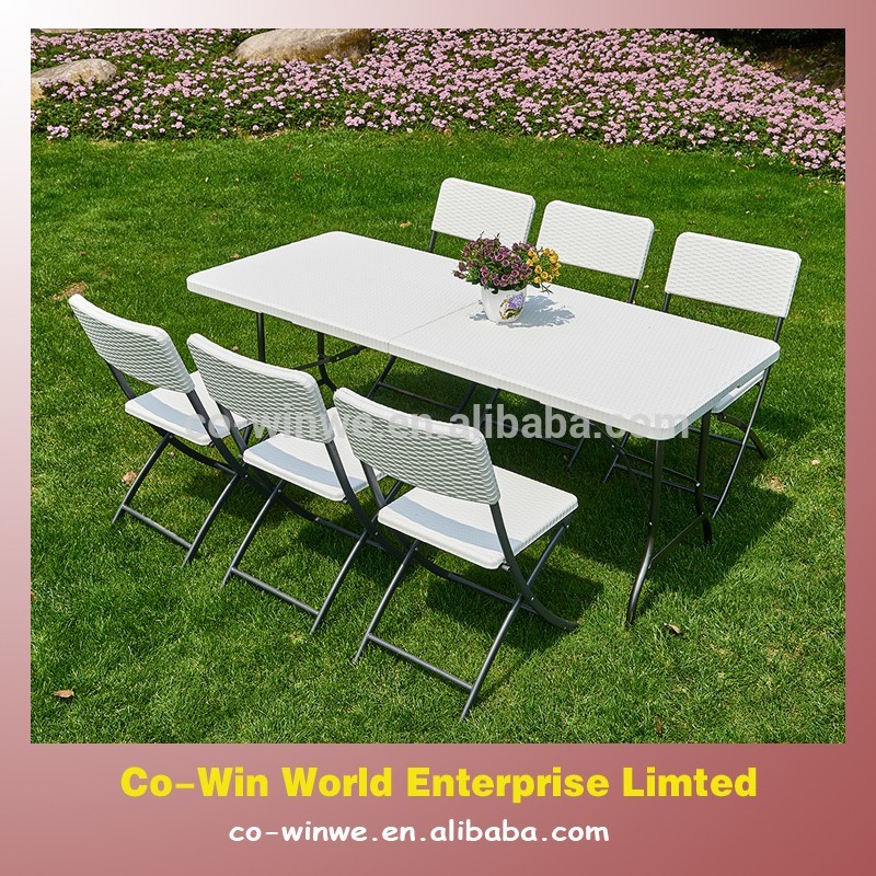 黒または白7pk屋外籐のパティオのポータブル折り畳みテーブルと折りたたみ椅子ガーデンセット-ガーデンセット問屋・仕入れ・卸・卸売り