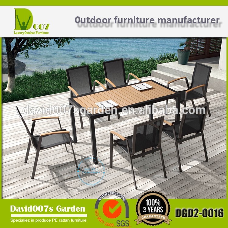 DGD6-0021キャストアルミ屋外籐家具6シーター木材ダイニングテーブルセット-屋外用テーブル問屋・仕入れ・卸・卸売り