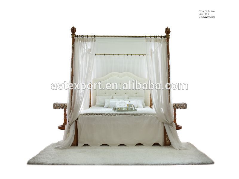 王宮の寝室の家具白いウェディングキングサイズのベッドの木材四柱式ベッドキャノピー-ベッド問屋・仕入れ・卸・卸売り