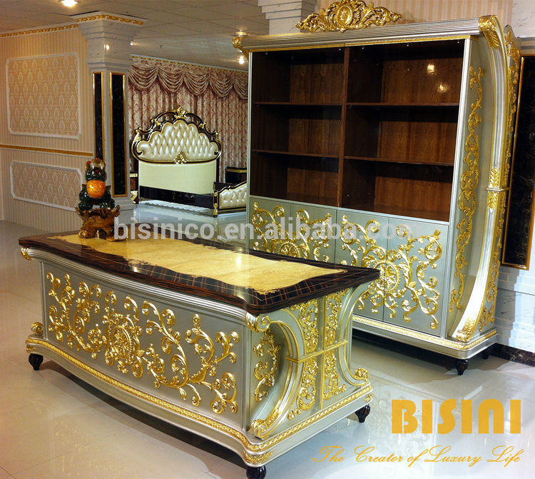 Bisiniアンティークの金箔バロックコレクションの豪華なオフィスの机や本棚( bf01- 02117)-木製キャビネット問屋・仕入れ・卸・卸売り