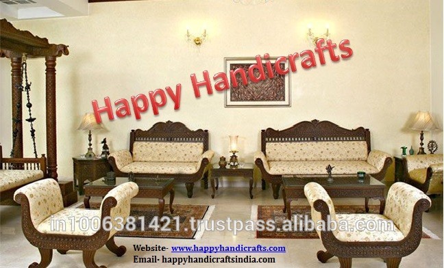 インドの木製マハラジャ王室のリビングルームのソファセット-リビング用ソファ問屋・仕入れ・卸・卸売り