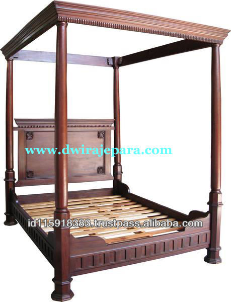 古典的な家具の骨董品の再生のTudorの4柱式ベッドのベッドのベッド-旧式な再生の家具のマホガニーインドネシア-ベッド問屋・仕入れ・卸・卸売り