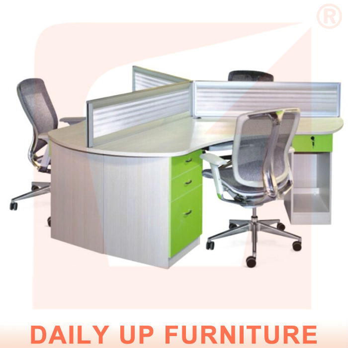 現代オフィステーブル写真でパーティション事務机のため3人で引き出しワークデスクオフィス家具-木製テーブル問屋・仕入れ・卸・卸売り