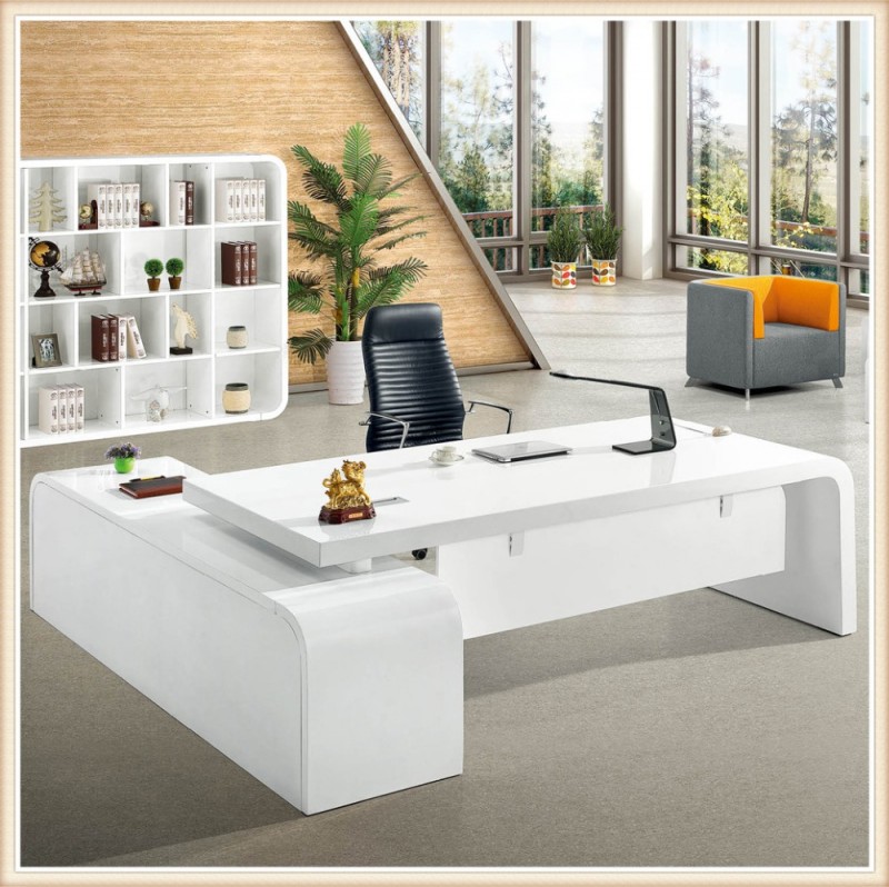 光沢ホワイトオフィスデスク現代オフィス家具デスクで標準オフィスデスク寸法-木製テーブル問屋・仕入れ・卸・卸売り