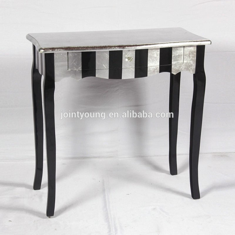 エレガントなコンソールテーブルで輝く黒とシルバー箔ベニヤ-木製テーブル問屋・仕入れ・卸・卸売り