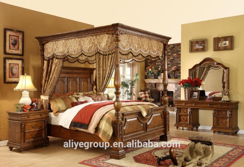 MM01-Antique寝室家具木製キャノピーベッドクイーンサイズ-ベッド問屋・仕入れ・卸・卸売り