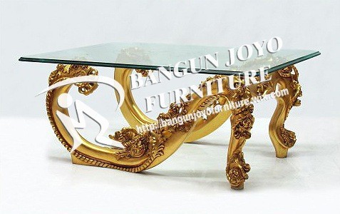 彫刻が施されたゴールドコーヒーテーブル車輪付き-木製テーブル問屋・仕入れ・卸・卸売り