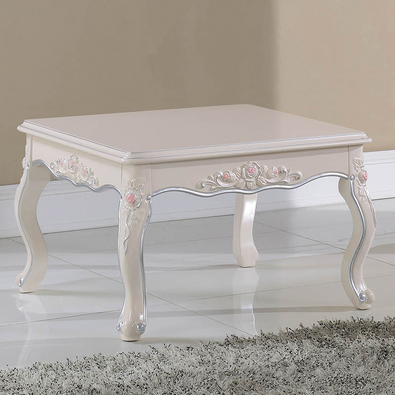 ピンクの花の形状彫刻木製小さなサイドテーブル75*75センチコーナー小さい白い正方形テーブル-木製テーブル問屋・仕入れ・卸・卸売り
