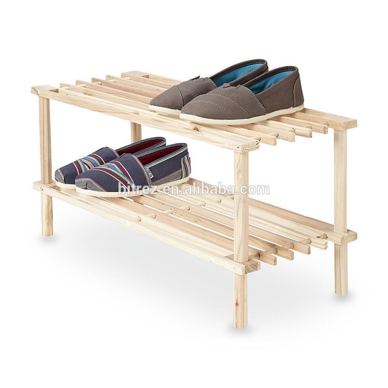 自然と折りたたみ松木材ホーム2層スタッカブル木製靴棚-木製テーブル問屋・仕入れ・卸・卸売り