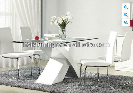 ホワイトx形状を持つmdfとガラスのテーブル高光沢塗装-木製テーブル問屋・仕入れ・卸・卸売り