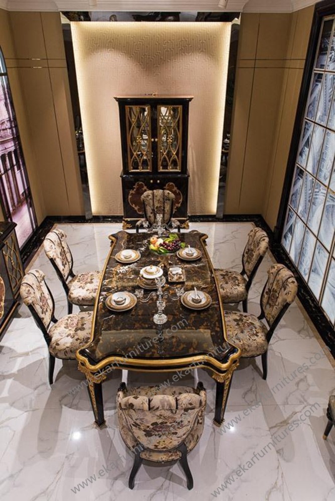 王室の家具アールデコスタイルのための金の金箔10ダイニングテーブルセット-木製テーブル問屋・仕入れ・卸・卸売り