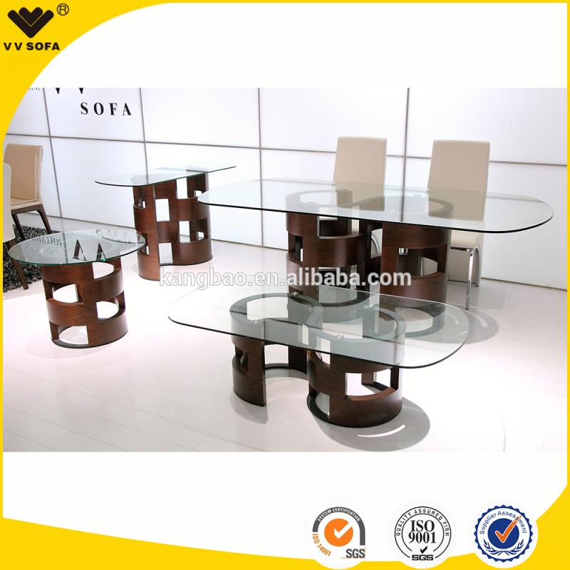 Kangbao最新デザイン強化ガラスダイニングテーブル付きmdf化粧板-木製テーブル問屋・仕入れ・卸・卸売り