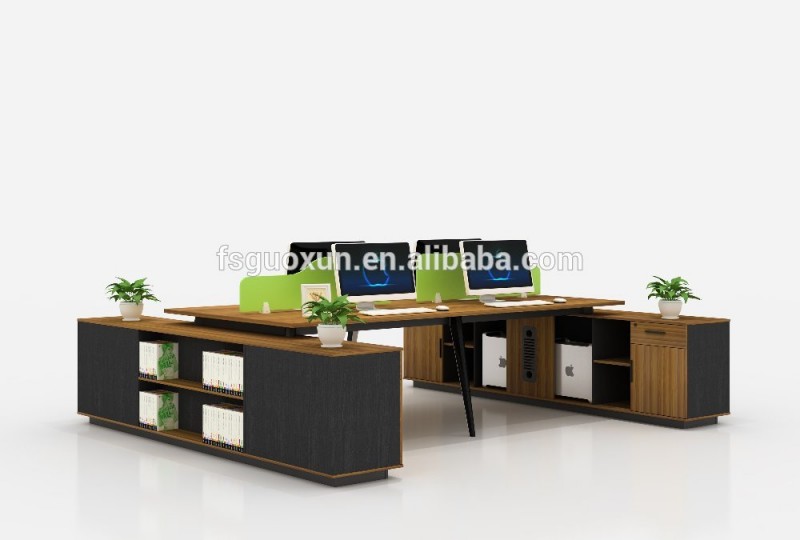 オープンオフィステーブル4guoxun商業家具スタッフの席のワークステーションデスクキャビネット付き-木製テーブル問屋・仕入れ・卸・卸売り