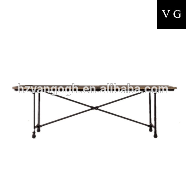 フレンチカントリーアンティークスタイル木製素朴なダイニングテーブルで金属脚-木製テーブル問屋・仕入れ・卸・卸売り