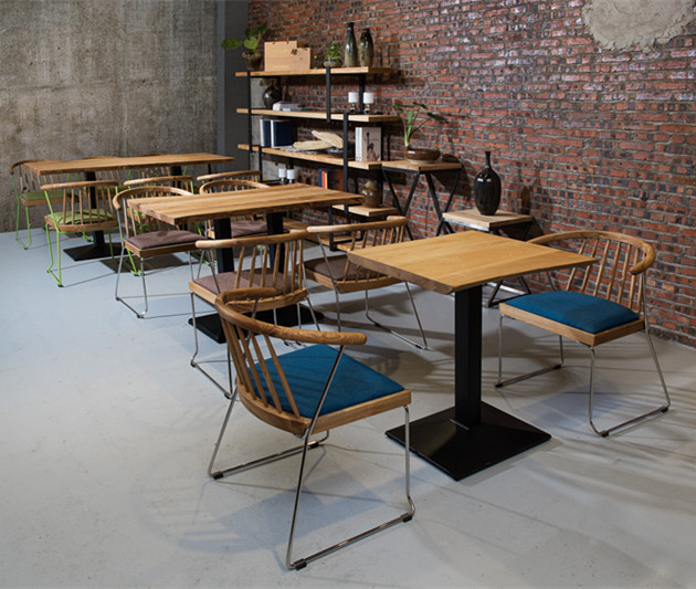 モダンなスタイル鉄マットブラック天然木の色の金属製のバースツール使用されるレストランのテーブルと椅子ステンレス製の脚-木製テーブル問屋・仕入れ・卸・卸売り