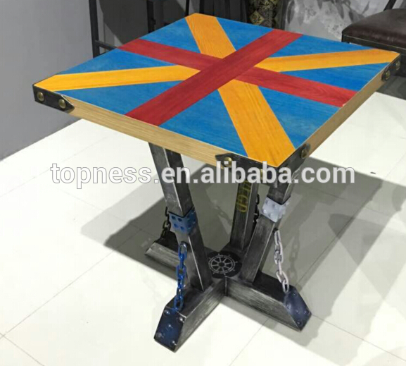 アメリカン スタイル レ トロ金属ベース パッチワーク木材レストラン コーヒー テーブル-アンティークテーブル問屋・仕入れ・卸・卸売り